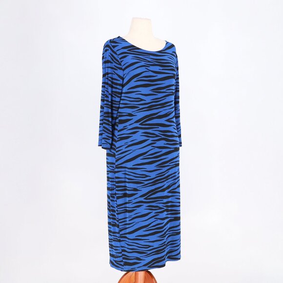 CHICO'S Travelers Slinky Stretch Blue Zebra Print Midi Dress Size 2 (12/14) - Picture 2 of 6